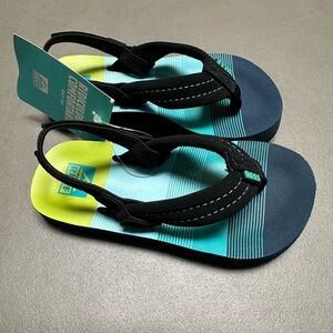Reef Kids Black Strappy Sandals with Teal & Lime Footbed